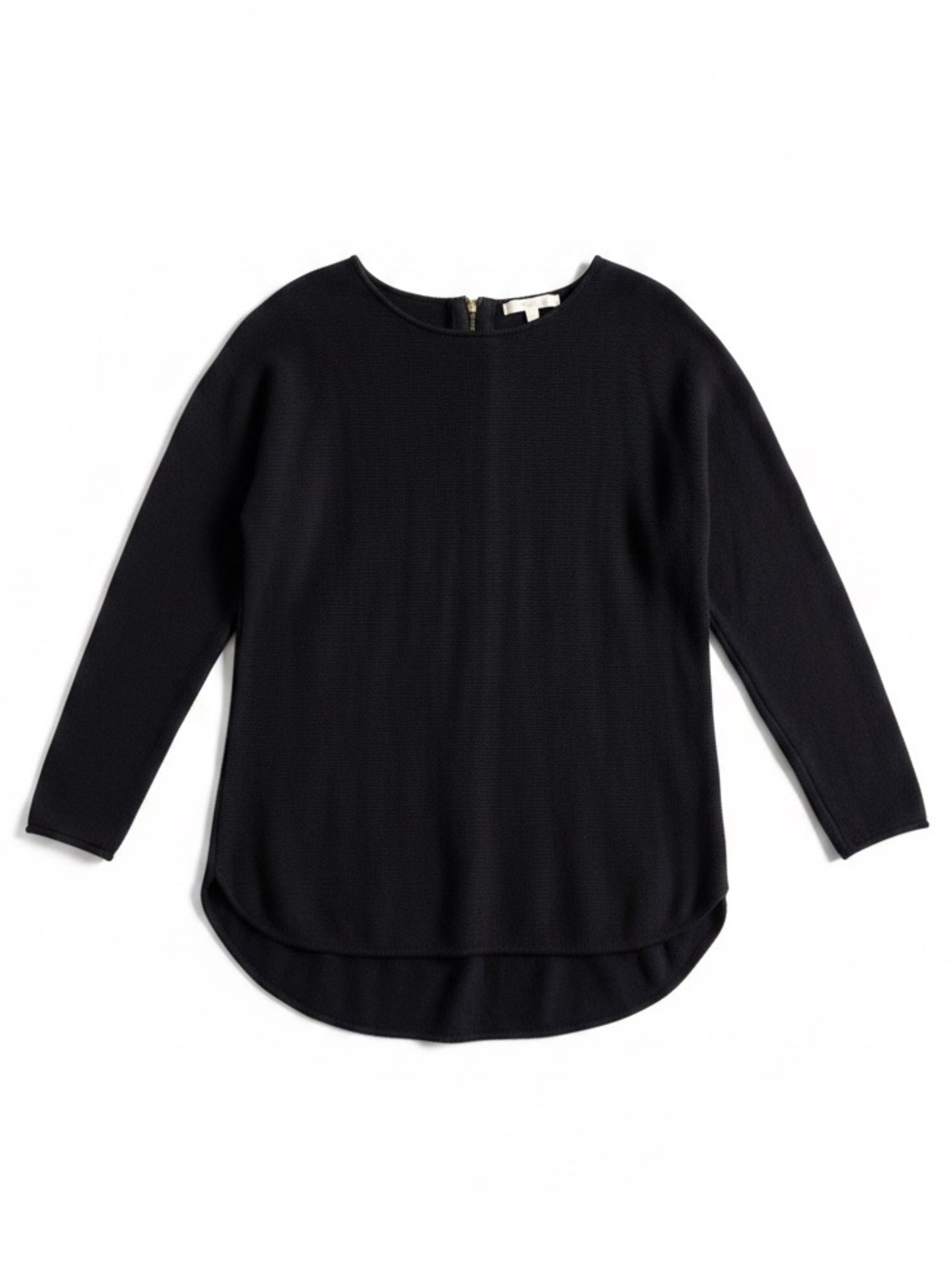 Michael Kors Black Sweater Zip Back Knit Curved Hem Lightweight Top Medium
